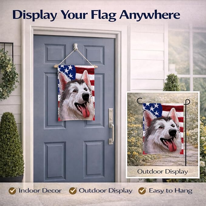 Caroline's Treasures CK6629GF Northern Inuit Dog American Flag Garden Flag Mailbox Flag Decorative Yard Flag Banner Outside Patio Artwork Yard Flower Beds, Garden Size, Multicolor