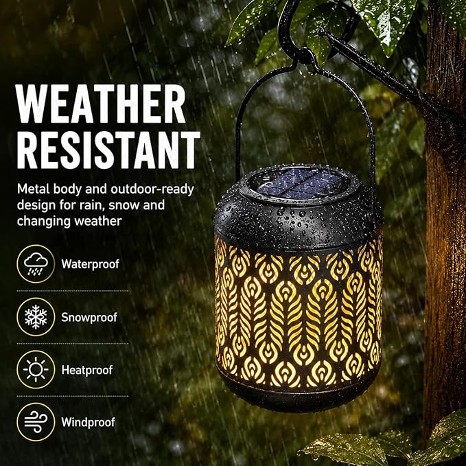 LeiDrail Solar Lantern Outdoor Hanging Lanterns Garden Metal Decorative Light Warm White LED Waterproof Landscape Lighting for Table Pathway Party Yard - 2 Pack