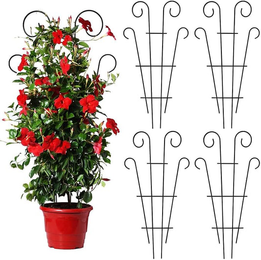Mklsit 4 Pack 32'' Wave Shape Black Metal Garden Trellis for Climbing Plants, Indoor/Outdoor Potted Plants, House Plants, Vines, Roses, Vegetables