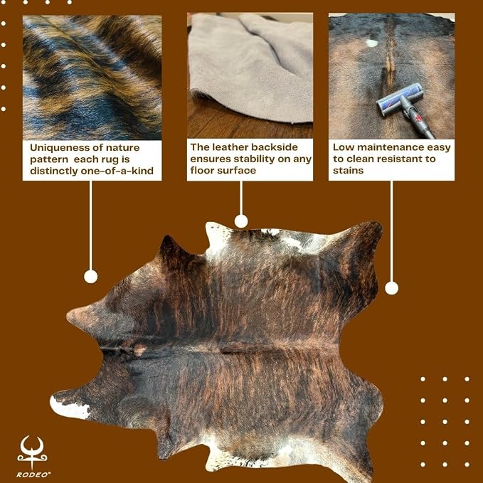 rodeo Genuine Cowhide Rug - Real Cow Hide Rug Large for Living Room & Bedroom - Western Rugs for a Natural Western Home Decor Ambiance - Rustic Cow Print Carpet Decor - 5x7 ft, Brindle