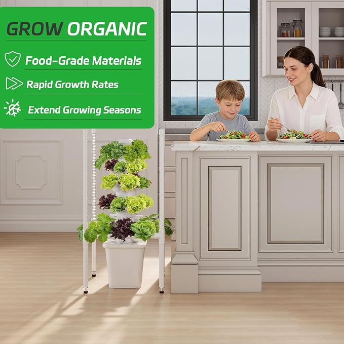 Hydroponics Growing System, 30 Pods Indoor Hydroponic Garden with 48W LED Grow Light for Year-Round Gardening, Plants Germination Kit, Hydroponic Tower for Gifts, Herb, Vegetable (No Seed)