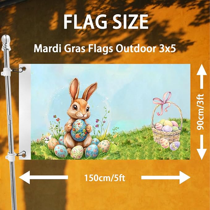 Easter Flag 3x5 Ft Double Sided Print Easter Garden Flag for Outside with 2 Brass Grommets Happy Easter Banner Spring Decor with Rabbit Eggs for Farmhouse Yard Indoor Outdoor Gifts