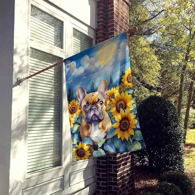Caroline's Treasures DAC6080CHF French Bulldog in Sunflowers House Flag Large Porch Sleeve Pole Decorative Outside Yard Banner Artwork Wall Hanging, Polyester, House Size, Multicolor