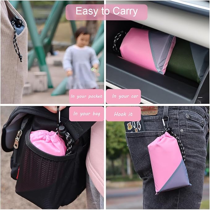 Orga'Neat Pocket Picnic Blanket, Beach Mat Waterproof Sandproof, Compact Lightweight Small Tarp for Camping, Hiking, Backpacking, Festival, Travel, Foldable in Bags (Pink/Grey, 55"x39")