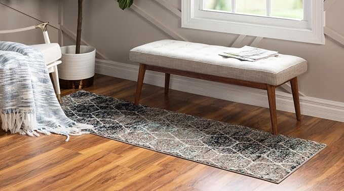 Unique Loom Trellis Frieze Collection Area Rug - Geometric (2' x 6' Runner, Blue Multi/ Ivory)