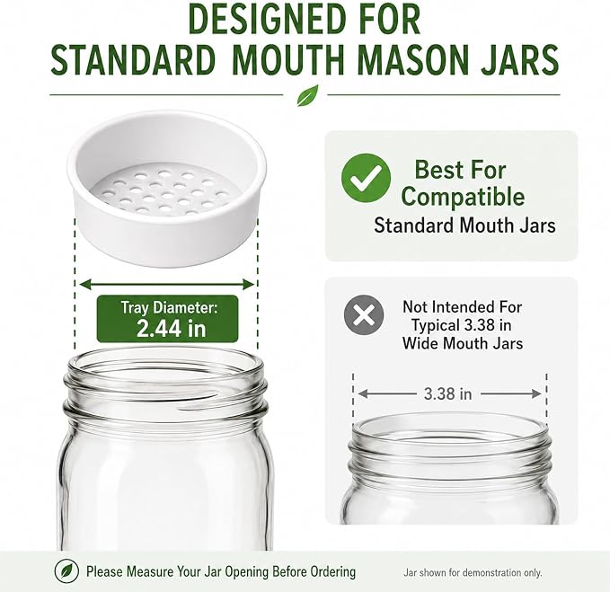 Microgreens Growing Trays for Standard Mouth Mason Jars, 4-Pack | Microgreens Growing Kit (2 Deep, 2 Shallow) | 2.44-Inch indoor Hydroponic Sprouting trays for Pea, Mung Bean, Sunflower &More