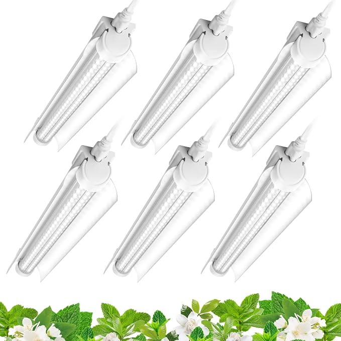 Barrina T8 1FT Grow Light, 5000K Full Spectrum, Linkable, High PPFD, 6-Pack | LED Grow Light Strips, 90W(6x15W), V-shaped Reflector, Hanging Plant Lamp for Seed Starting, Greenhouse, and Indoor Plants