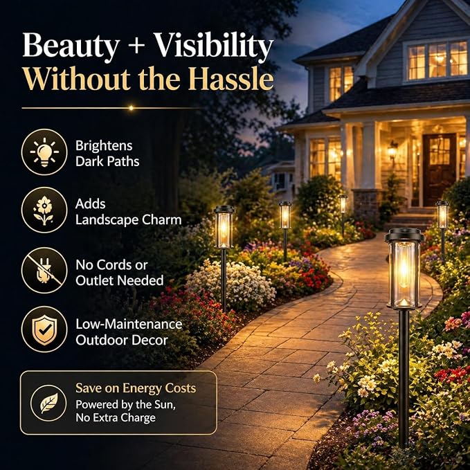 DERAYSION Solar Lights Outdoor Pathway, 8 Pack Large LED Solar Garden Lights, 21-Inch Waterproof Auto Dusk to Dawn Outdoor Solar Lights for Yard, Landscape Path, Driveway, Warm White