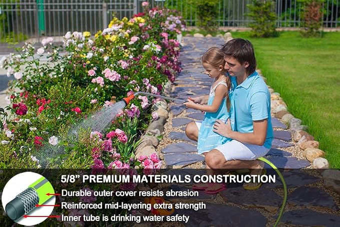 HQMPC Garden Hose 5/8"IDx12' Hose Durable PVC Non Kinking Heavy Water Hose with Brass Hose Fittings (12 FEET) Light Green