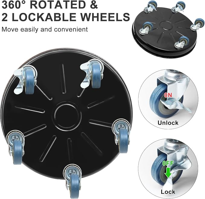 2 Pack 17 Inch Metal Plant Caddy With Lockable Wheels,Plant Stand Dolly for Heavy Planter,Wheeled Planter Saucer Tray,Rolling Plant Stand,Heavy-Duty Plant Caddy for Indoor and Outdoor(Black)