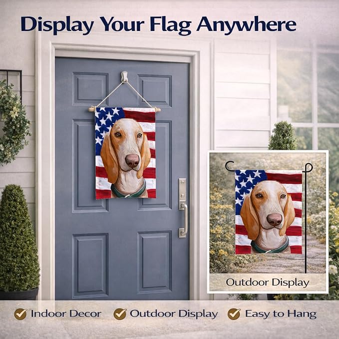 Caroline's Treasures CK6658GF Porcelaine Dog American Flag Garden Flag Mailbox Flag Decorative Yard Flag Banner Outside Patio Artwork Yard Flower Beds, Garden Size, Multicolor