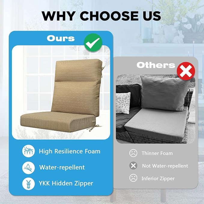 Outdoor Patio Chair Cushions 44x21x3.5 inch, Set of 2 Thicken Comfy Cushions for Rocker Non Slip Fade Shield Water Repellent High Back with Ties, Yellow Weave Pattern