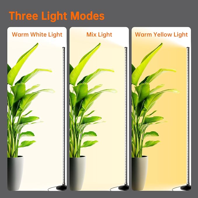 Bstrip Standing Grow Light for Indoor Plants, Vertical Grow Light with 3 Light Modes, Wide Illumination and Dimmable, T10 Full Spectrum Grow Lights, 16in-65in Adjustable Height & Auto Timer
