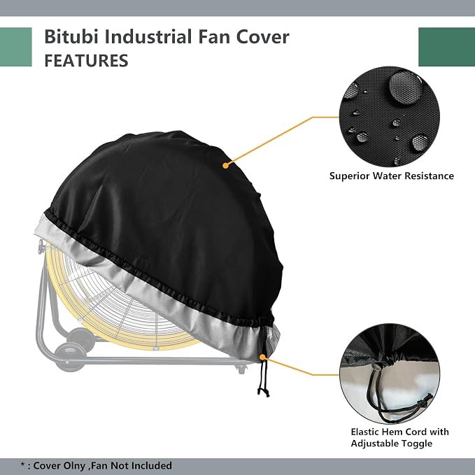 Bitubi Industrial Drum Fan Cover,Waterproof Outdoor Fan Covers,Compatible for 30 Inch Heavy Duty Metal Industrial Drum Fan,Black