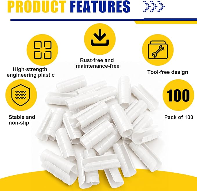100 Pcs 1 Inch Greenhouse Clips, 25mm White Plastic Clamp Garden Buildings Frame Snap PVC Pipe Tube Clips for Greenhouse Films Sunshade Nets Row Covers Shelters Fixing, Farming, Gardening