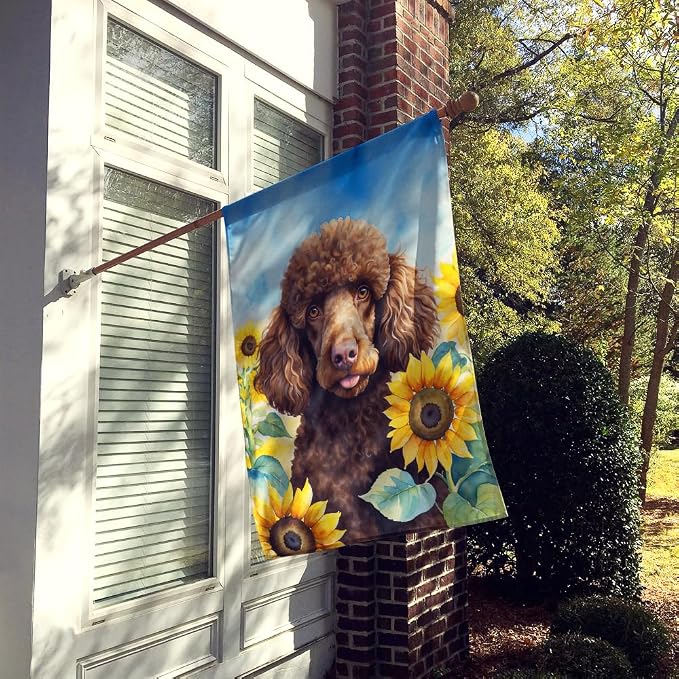 Caroline's Treasures DAC6140CHF Chocolate Poodle in Sunflowers House Flag Large Porch Sleeve Pole Decorative Outside Yard Banner Artwork Wall Hanging, Polyester, House Size, Multicolor