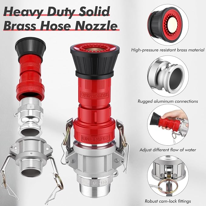 MorningRo 2 Fire Hose Nozzles Npsh/Npt Heavy-duty Industrial hose jet nozzle Thermoplastic Equipment Spray Fog with Aluminum Female and Male Aluminum Camlock Fitting for garden pool (1.5 Inches)