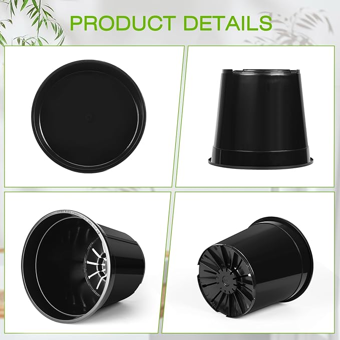 FUIJOL 1 Gallon Plastic Pots with Drip Trays, Sturdy Gallon Plant Pots with Drainage Holes, Large Gallon Pots for Flowers, Ideal for Indoor and Outdoor Use (1Gallon-12PACK)