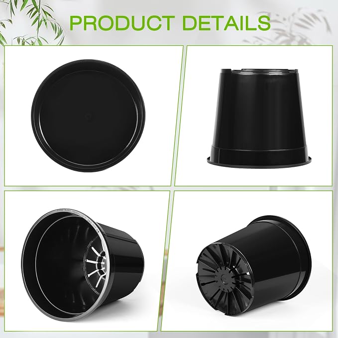 FUIJOL 7 Gallon Plastic Pots with Drip Trays, Sturdy Gallon Plant Pots with Drainage Holes, Large Gallon Pots for Flowers, Ideal for Indoor and Outdoor Use (7Gallon-4PACK)