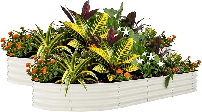 Garvee 2 Pack 8x4x1.5ft Galvanized Raised Garden Bed Kit, Oval Metal Planter Boxes with Anti-Cut Safety Edges, Rust-Resistant Deep Root Planters for Outdoor Vegetables, Flowers, Herbs, Beige