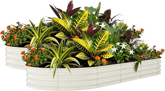 Garvee 2 Pack 8x4x1.5ft Galvanized Raised Garden Bed Kit, Oval Metal Planter Boxes with Anti-Cut Safety Edges, Rust-Resistant Deep Root Planters for Outdoor Vegetables, Flowers, Herbs, Beige