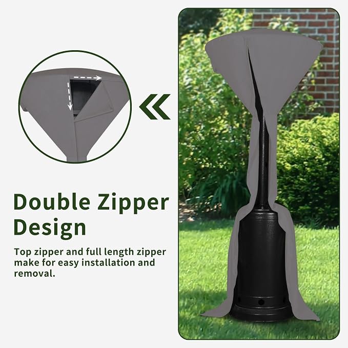 Easy-Going Stand-Up Patio Heater Cover with Zipper and Storage Bag, Waterproof Outdoor Heater Cover Dustproof, UV-Resisant, Wind-Resistant (95"H x 34"D x 19"B, Grey)