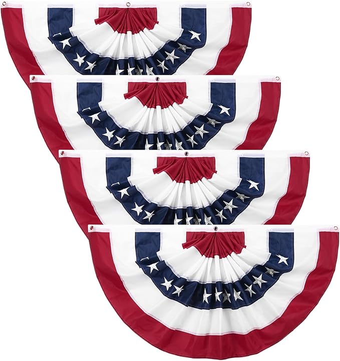2 x 4 Ft American Fan Bunting for Outside American Pleated Fan Flag American Flag Bunting Patriotic Decorations Bunting Flags for Outdoor Yard Party,Memorial Day Decorations Flags- 4 Pack