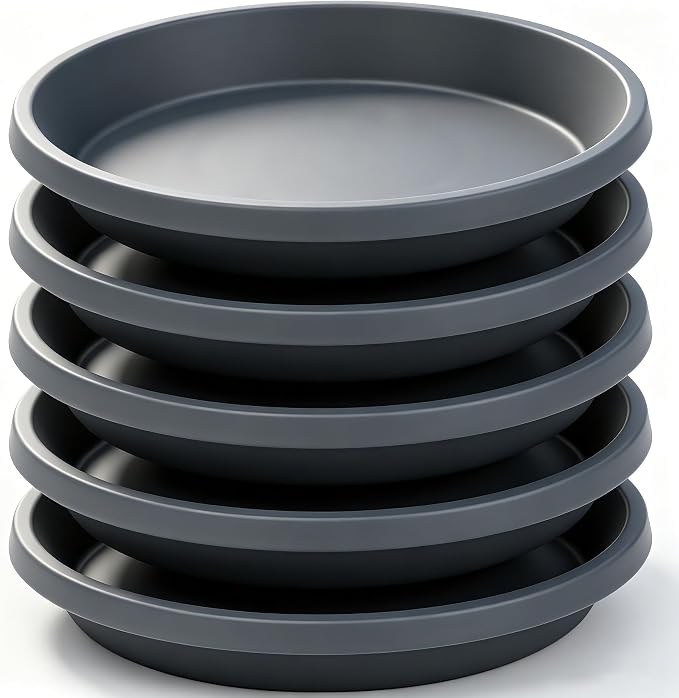 NIMYAU Plastic Plant Saucers for Garden 12 Inch 5 Pack Reusable Drip Trays for Outdoor Flower Pots