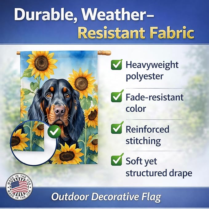 Caroline's Treasures DAC6090CHF Gordon Setter in Sunflowers House Flag Large Porch Sleeve Pole Decorative Outside Yard Banner Artwork Wall Hanging, Polyester, House Size, Multicolor