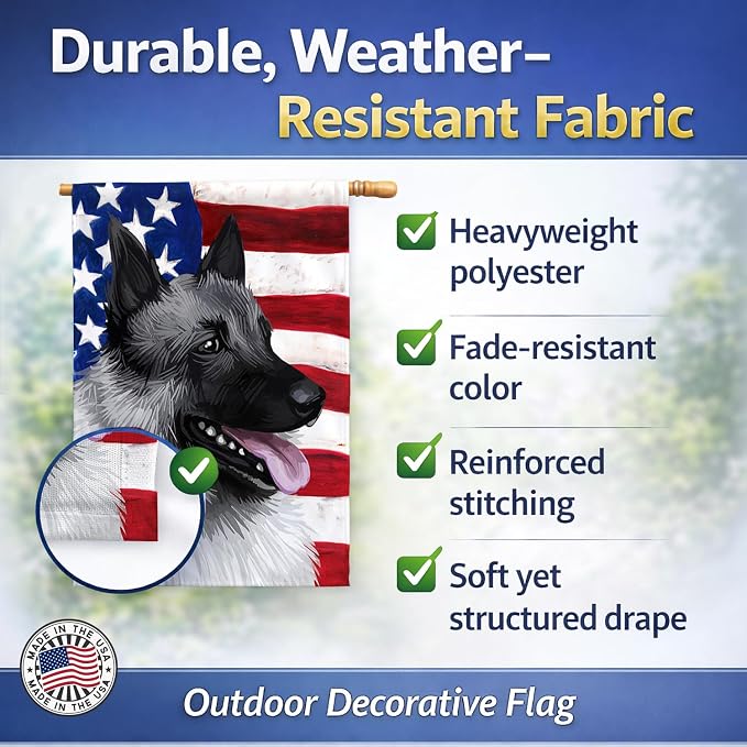 Caroline's Treasures CK6631CHF Norwegian Elkhound Dog American Flag House Flag Large Porch Sleeve Pole Decorative Outside Yard Banner Artwork Wall Hanging, Polyester, House Size, Multicolor
