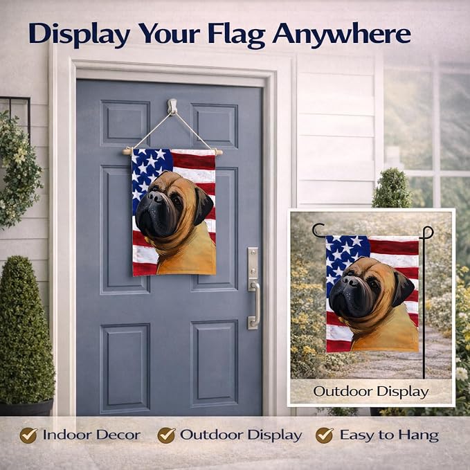 Caroline's Treasures CK6469GF Bullmastiff Dog American Flag Garden Flag Mailbox Flag Decorative Yard Flag Banner Outside Patio Artwork Yard Flower Beds, Garden Size, Multicolor