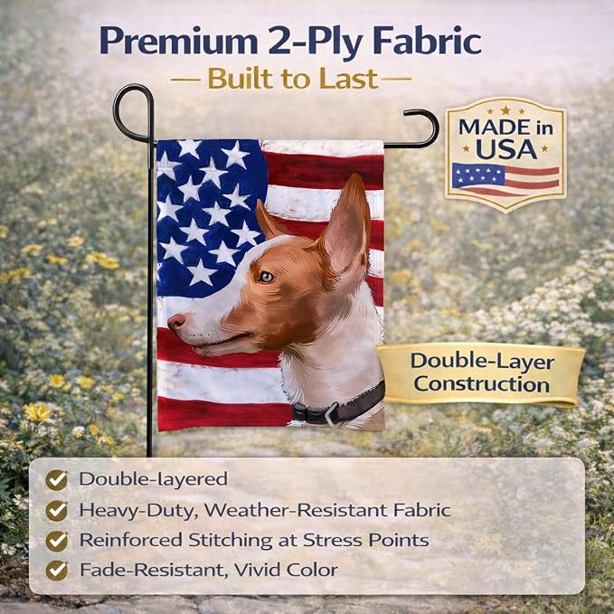 Caroline's Treasures CK6404GF Andalusian Hound Dog American Flag Garden Flag Mailbox Flag Decorative Yard Flag Banner Outside Patio Artwork Yard Flower Beds, Garden Size, Multicolor