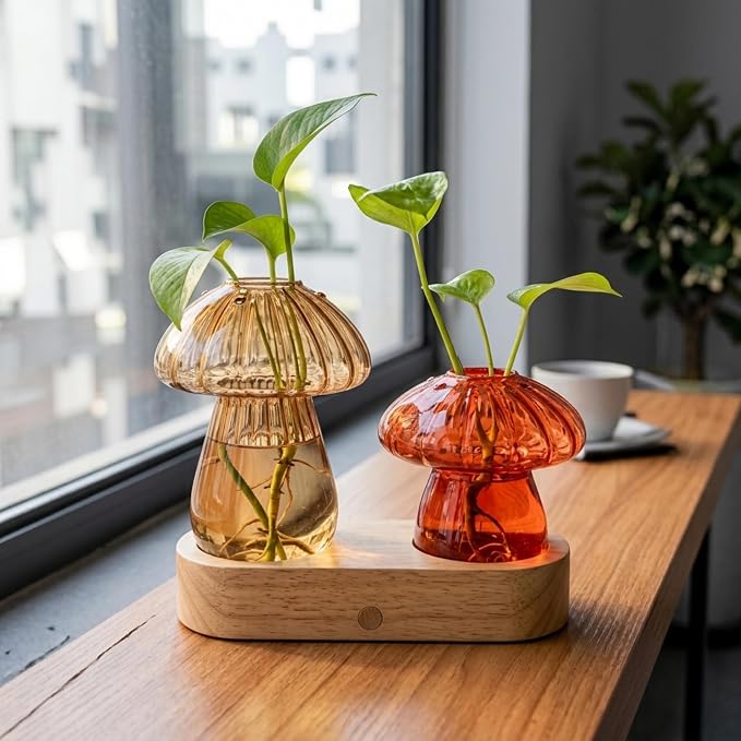 Propagation Vase with Light，Plant Propagation with Stepless Dimming Function for Home Office Night Decor,Led Hydroponic Plant Jars Valentines Day Gifts for Mom Women Plant Lovers