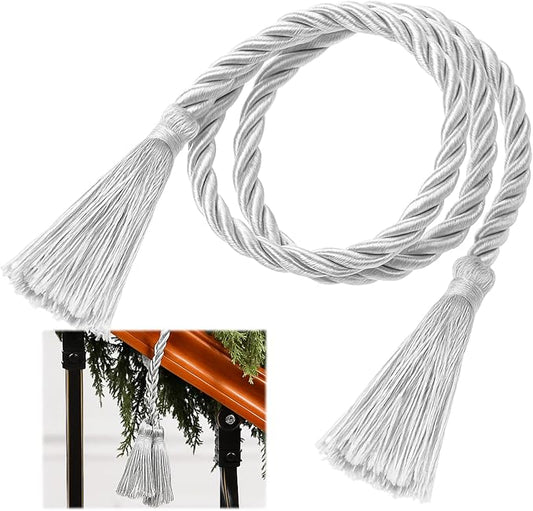 Dingion 20 Pcs Christmas Garland Decorative Banister Ties with Tassel 25.2 Inches Christmas Reusable Twist Ties for Garland Fireplace Staircase Banister Home Xmas Holiday Decorations(Silver)