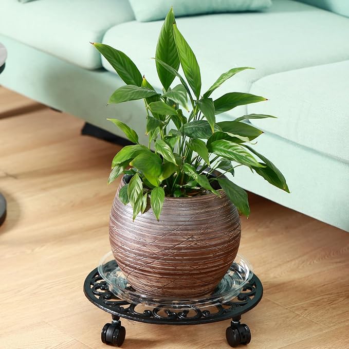 4 Packs 14 Inch Rolling Plant Stand with Wheels Metal Plant Caddy with Wheels Heavy Duty Round Plant Stand Indoor Iron Plants Rollers for Plants, Plant Dolly
