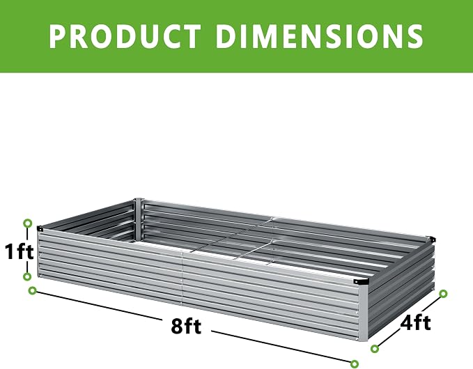 DIIYIV 2PCS 8x4x1FT Galvanized Raised Garden Bed Kit,Vegetable Boxes-Rectangle Metal Flower Box,Large Planter Raised Beds Outdoor Garden for Planting,Fruit,Herb-Silver