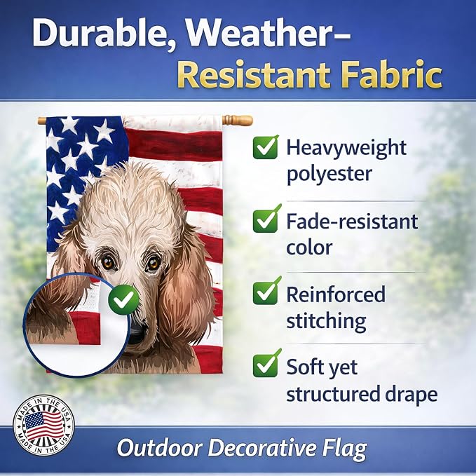 Caroline's Treasures CK6657CHF Poodle Dog American Flag House Flag Large Porch Sleeve Pole Decorative Outside Yard Banner Artwork Wall Hanging, Polyester, House Size, Multicolor