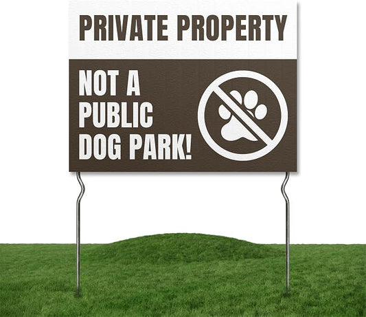 Private Property – Not a Public Dog Park! Yard Sign by DC | 24"x18" Double Sided Pets Garden Sign with 13” Metal Stakes | Outdoor Signs Waterproof for Lawn, Patio, Sidewalk & House | Set of 5