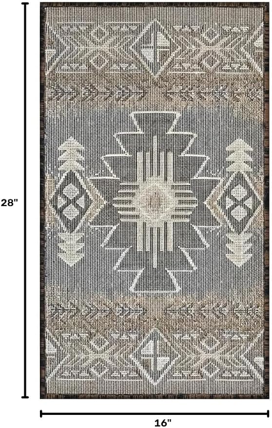 YHSF South West Native American Area Rug C318 - Easy Clean, Thick, Soft, Durable Native Tribal American Indian Inspired Rug for Bedroom/Living Room and More - Black, 16 Inches x 28 Inches