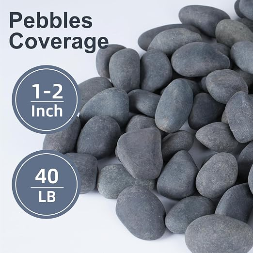 Pulovin 40 lbs River Rocks for Landscaping, 1-2 inch Natural Rocks for Aquarium, Fish Tank, Decorative Garden Stones for Plants, Flower Pots, Vase, Walkways