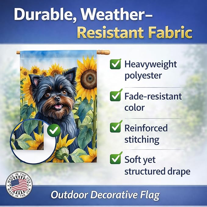 Caroline's Treasures DAC6000CHF Affenpinscher in Sunflowers House Flag Large Porch Sleeve Pole Decorative Outside Yard Banner Artwork Wall Hanging, Polyester, House Size, Multicolor