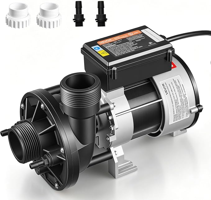 VEVOR SPA Pump 1.5HP Hot Tub Bath Pump 115V 119GPM Flow Rate with 1.5" Port, 90° Rotational Interface, 54 ft Max Lifting Height, Copper Motor, SPA Bath Water Circulation, Compatible with OEM Models