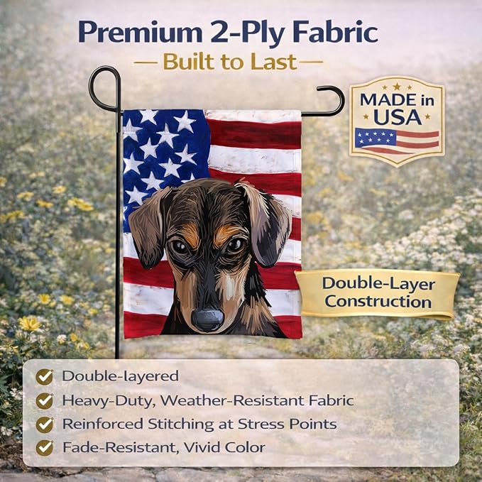 Caroline's Treasures CK6699GF Serbian Hound Dog American Flag Garden Flag Mailbox Flag Decorative Yard Flag Banner Outside Patio Artwork Yard Flower Beds, Garden Size, Multicolor