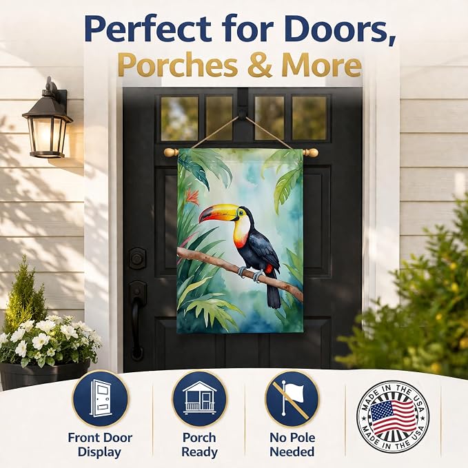 Caroline's Treasures Toucan House Flag Large Porch Sleeve Pole Decorative Outside Yard Banner Artwork Wall Hanging, Polyester, House Size, Multicolor