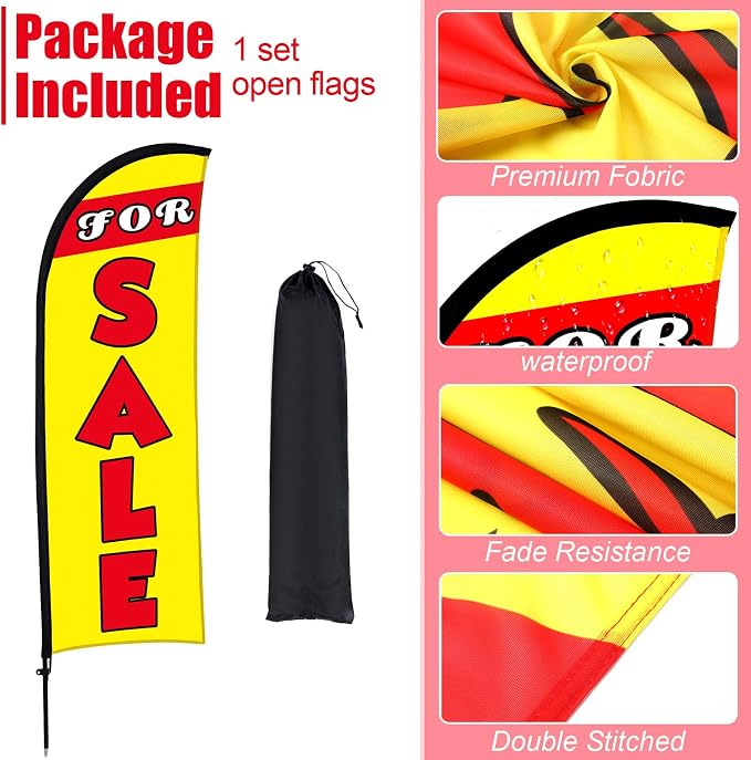Buryeah 7 x 5.4ft Sale Feather Flag Large Sale Sign Flag Sign with Pole Kit Huge Banner Flag with Rope for Retail Store Outside Garden Business Advertising(Yellow)
