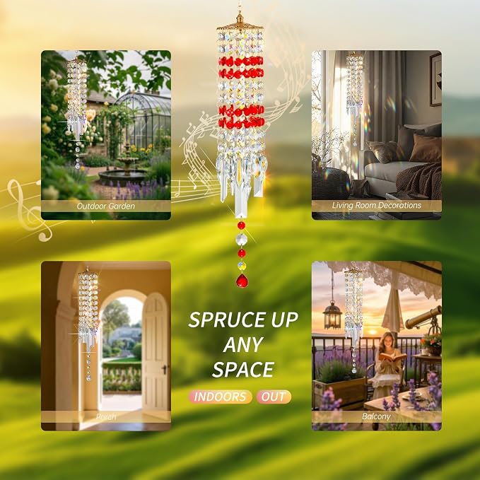 Crystal Wind Chimes Rainbow Suncatcher for Window, Garden, Patio Decor | K9 Crystal Suncatcher, 22 Inches, Creates Rainbows Indoors/Outdoors, Ideal For Gifting, Rose Gold Hooks, Porch/Balcony