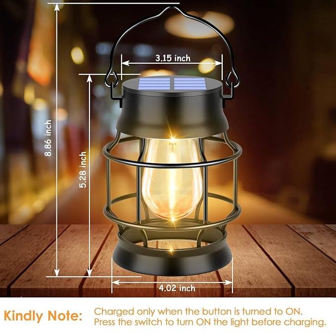 TomCare Solar Lanterns Lights Outdoor Waterproof Metal Hanging Solar Lights Lantern for Outdside Decorative Patio Porch Garden Lawn, 2 Pack (Warm White)
