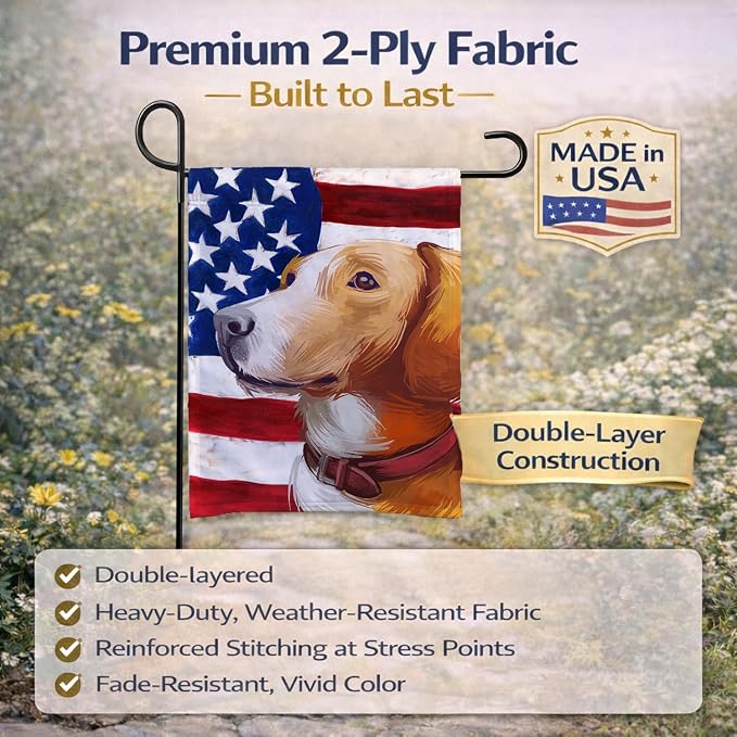 Caroline's Treasures CK6662GF Posavac Hound Dog American Flag Garden Flag Mailbox Flag Decorative Yard Flag Banner Outside Patio Artwork Yard Flower Beds, Garden Size, Multicolor