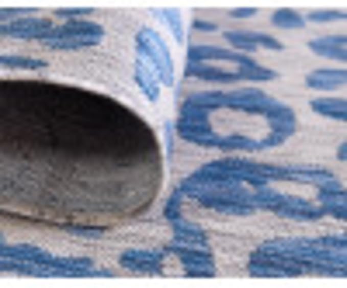 Unique Loom Outdoor Safari Collection Area Rug - Leopard (4' 1" Round, Blue Yellow/ Blue)