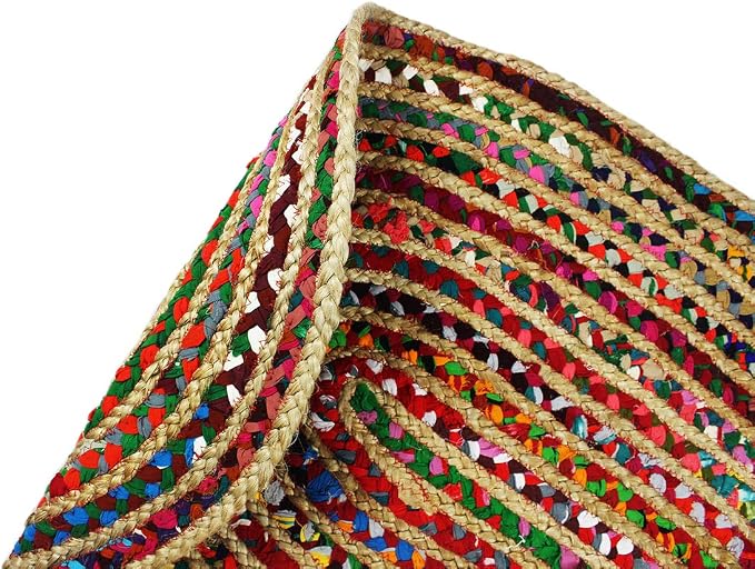 COTTON CRAFT Jute Chindi Braid Rag Rug - 2x3 Ft Oval Multi Color Area Rug | Handwoven Reversible Jute & Natural Recycled Cotton Boho Farmhouse Rustic Area Accent Rug - Living Room Carpet Home Décor